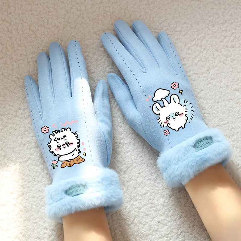 Kawaii Hachiware Girls Plush Gloves Anime Chiikawa Usagi Five Fingers Touch Screen Gloves Warm Thicken Gloves Festival Gift