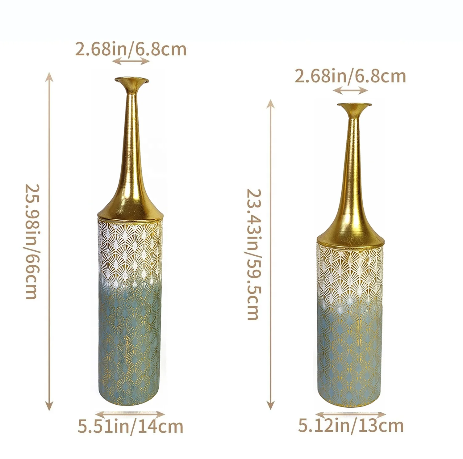 Tall Set of 2 Coastal Big Flowers Vases Farmhouse Rustic Floor Metal Vases for Home Decor