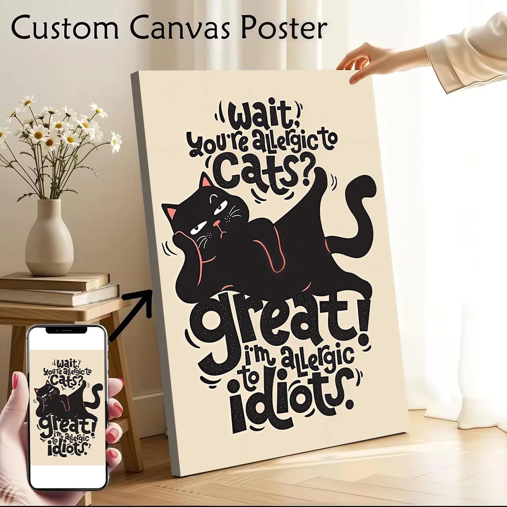 Funny Cat Allergic to Idiots Canvas Wall Art Poster Custom Wall Paintings Personalized Photo Printing for Home Decor Items Mural