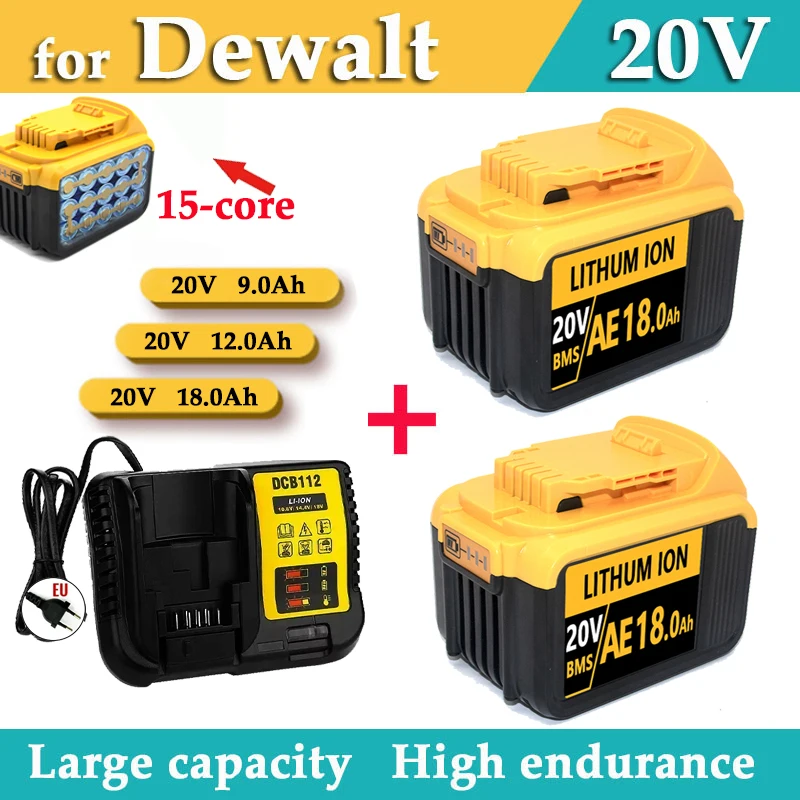 

Сменный литий-ионный аккумулятор 20 В DCB200 18000 мАч для DeWalt DCB205 DCB201 DCB203, аккумулятор для электроинструмента 20 В MAX с зарядным устройством