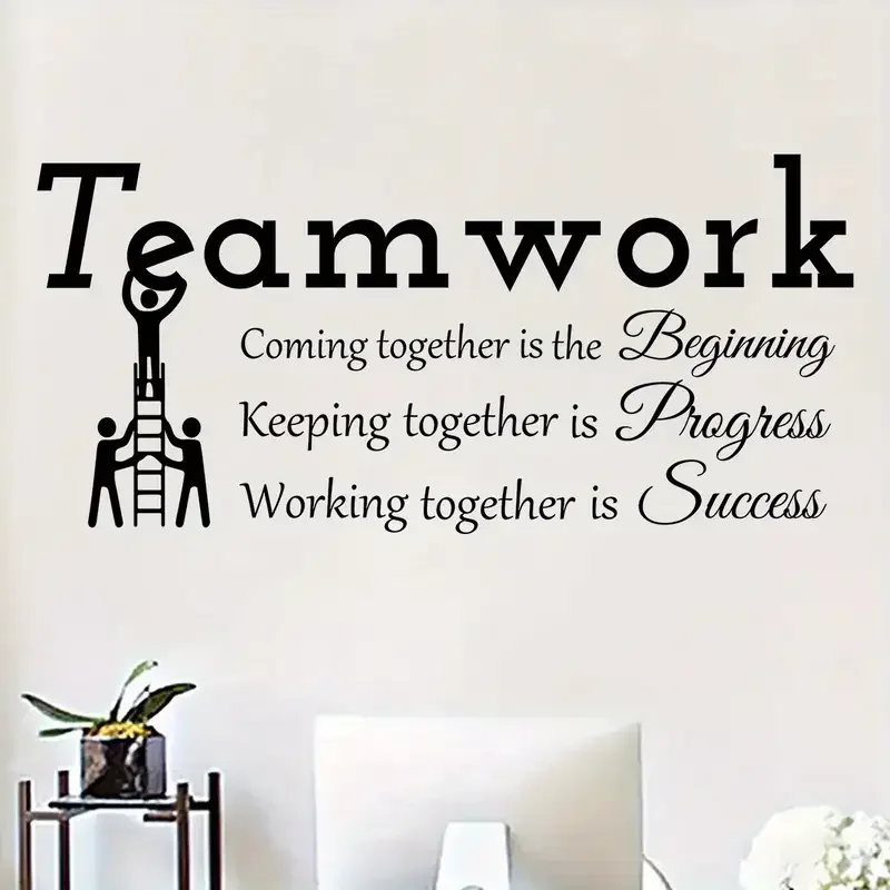 1pc Contemporary Watercolor 'Team Work' Inspirational Quote Wall Decal - Polyvinyl Chloride, Self-Adhesive, Detachable, Semi-Mat