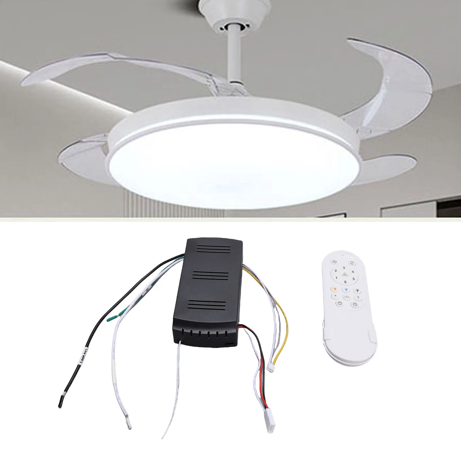 

Комплект дистанционного управления для потолочного вентилятора с подсветкой, 6 скоростей, регулировка яркости, таймер 2/4 часа, универсальный пульт для потолочного вентилятора