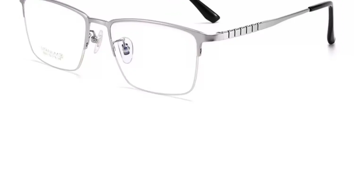ALICIA Herren Luxus Mode Eckige Brillen Reintitan Halbrahmen-Brille Geschäfts-Optikbrille mit Sehstärke Große Größe – Detail 13
