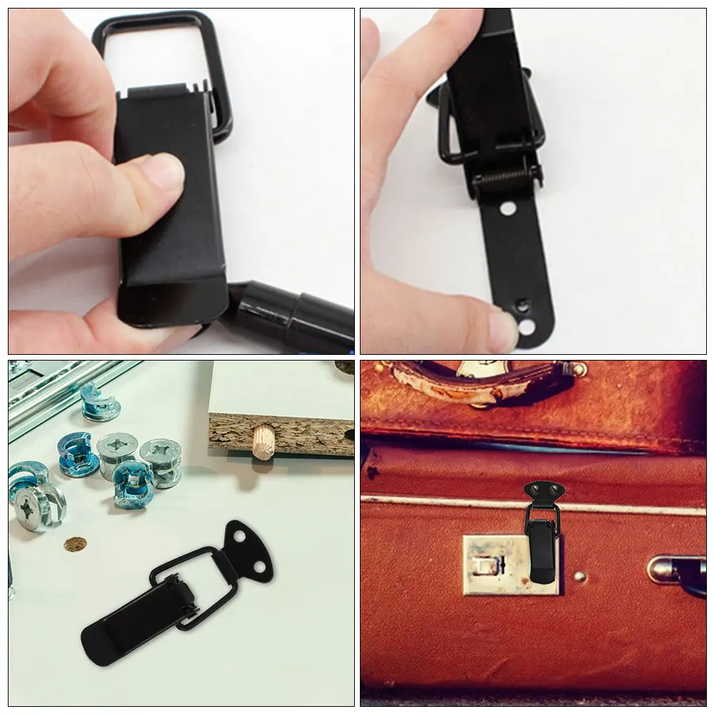 

16pcs Metal Iron Toggle Clamp Box Latches Spring Loaded Catch For Cabinet Door Chest Case Hood Hook Hardware Black