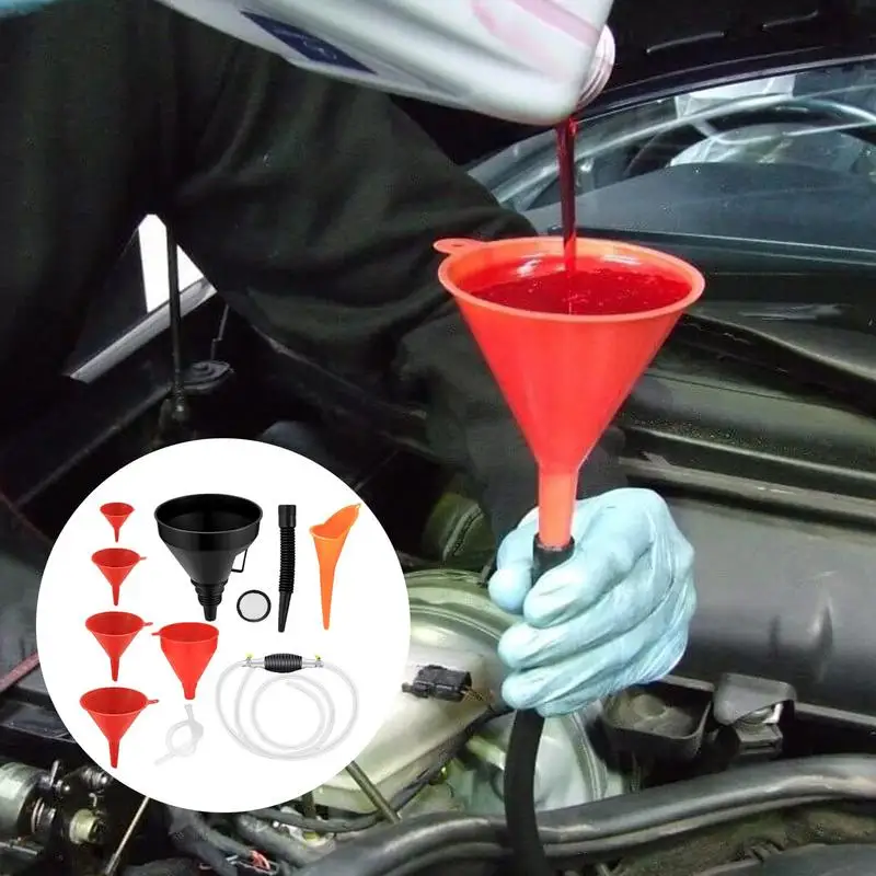 Funnels For Automotive Use Oil Funnel Kit 8-Piece Right Angle Funnel Wide Mouth Funnel With Manual Siphon Pump For Water