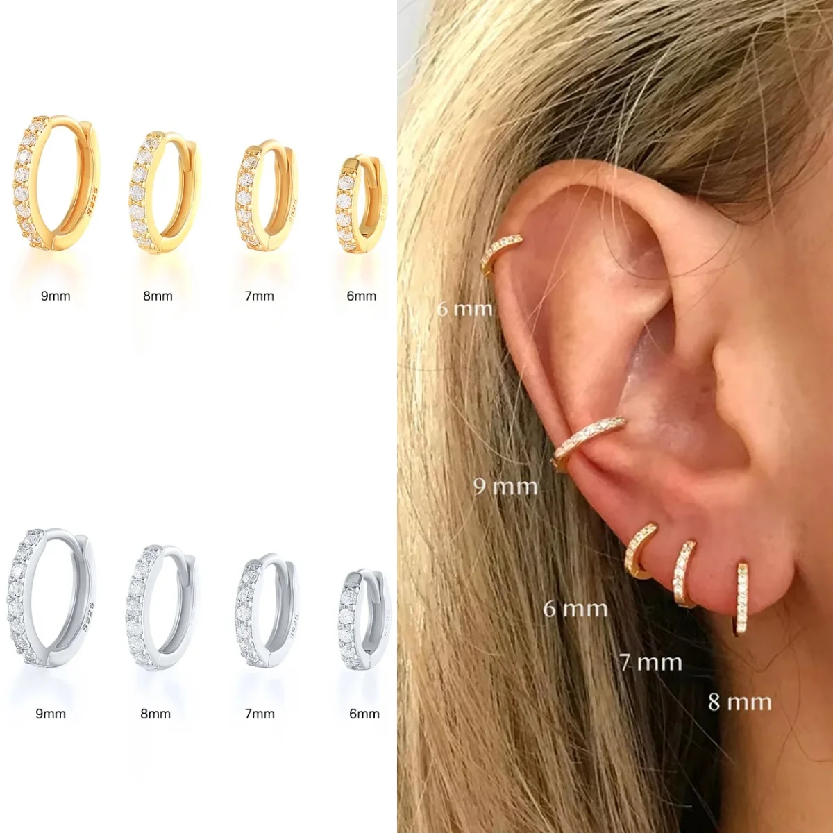 

Aide 925 sterling silver classic multi-size for Women Hoops Earring Cartilage Spiral Piercing Anti-allergic Ear Buckle﻿﻿