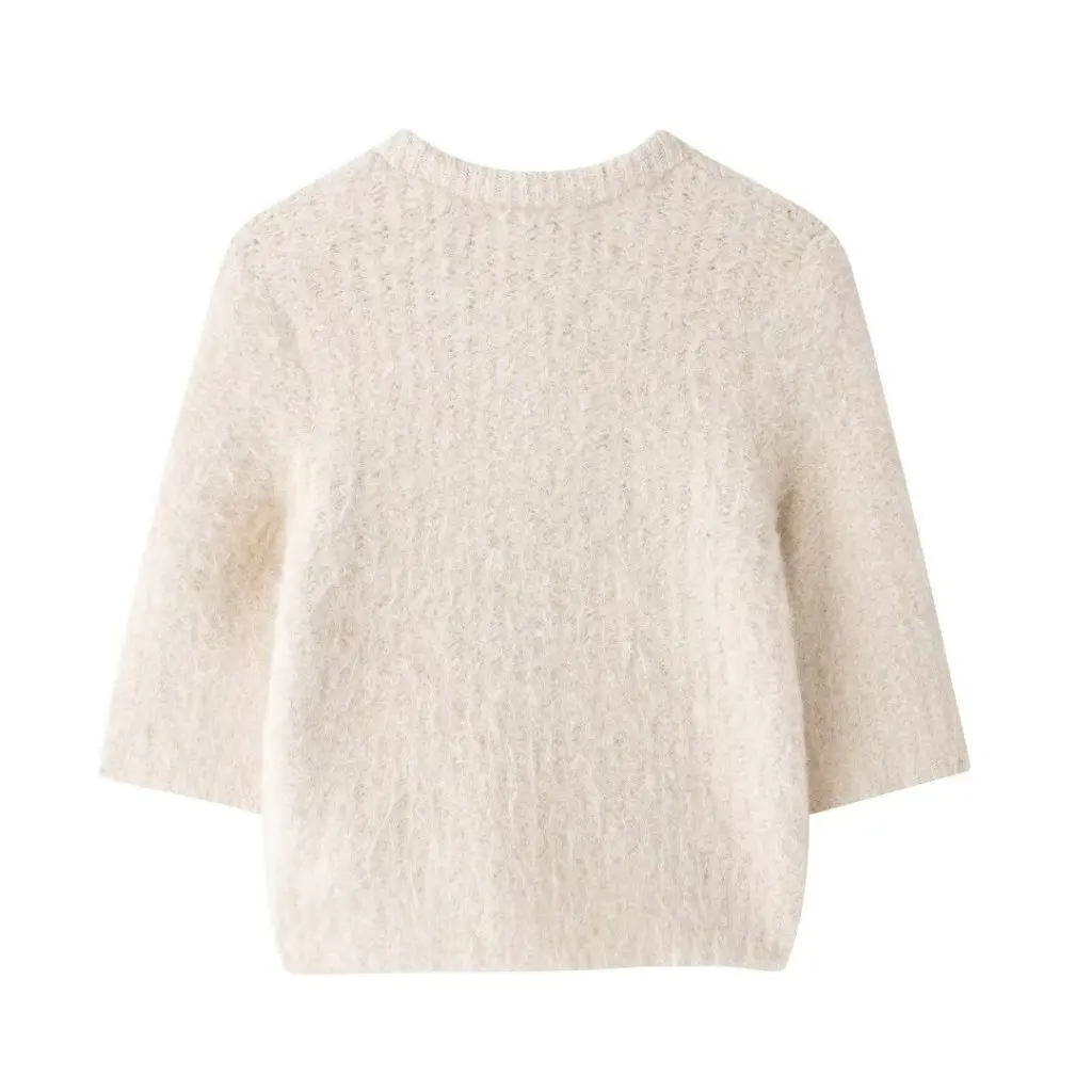 

European And American Fashion Transparent Hard Yarn Bow Knitted Top Women's Spring Autumn New Style A35754