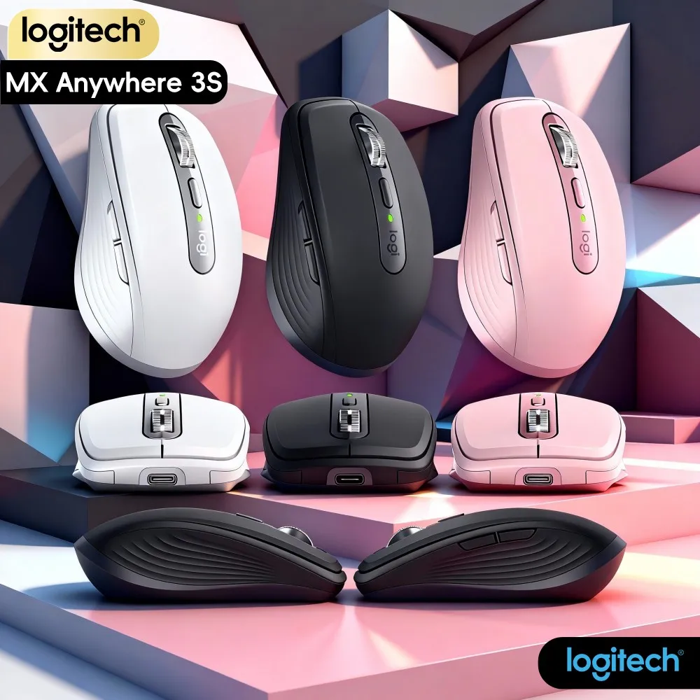 Ergonomic Logitech MX Anywhere 3S - 8K DPI Glass Tracking, Hyper-Scroll, Silent Click, Anti-Slip Grip For Office Travel