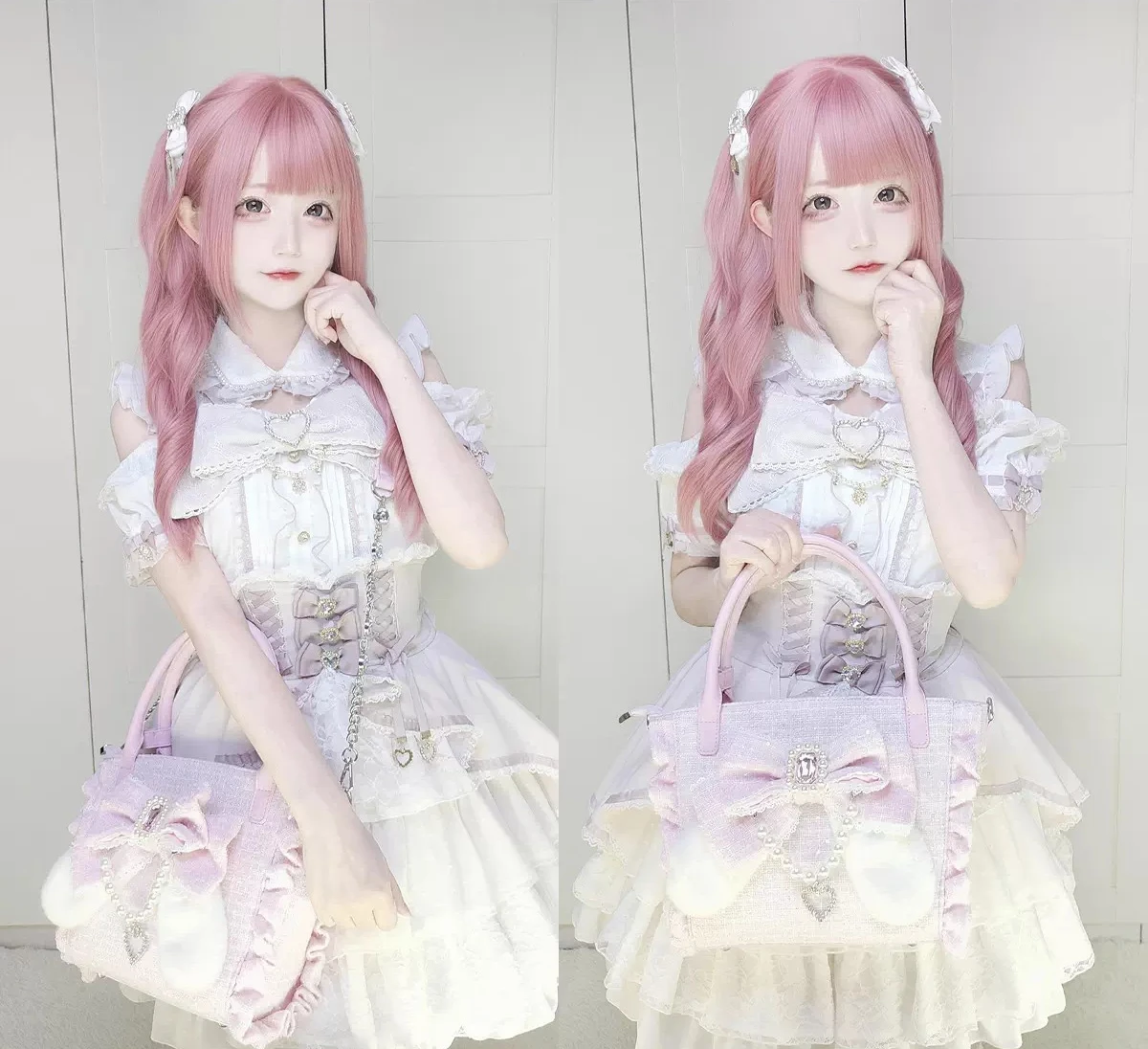 

Японская массовая серия Mine Lolita, сумка-мессенджер с оборками и бантом и стразами, мягкая милая женская сумка-мессенджер на плечо для девочек