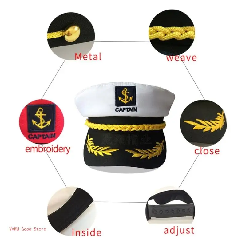 Kids Yacht Boat Ship Captain Cosplay Hat Marine Embroidered