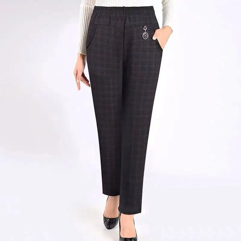 Middle-aged Women's Trousers Spring Autumn High Elastic Waist Straight Pants Female Loose Casual Mom Pants Pantalon Femme 5XL