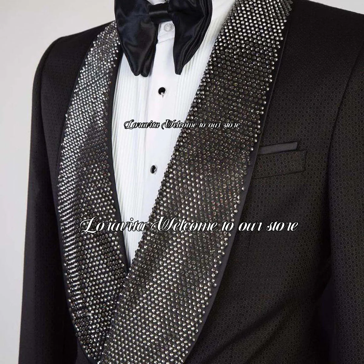 Luxury Shining Crystal Shawl Lapel Men Suits Fashion 2 Pieces Male Prom Blazer Slim Wedding Groom Tuxedos Masculino Completo