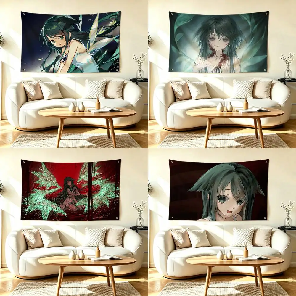 D-Dark Horror Anime The Song of Saya  Flags Wall Hanging Tapestry Outdoor Garage Room Decorative flag Background Blanket