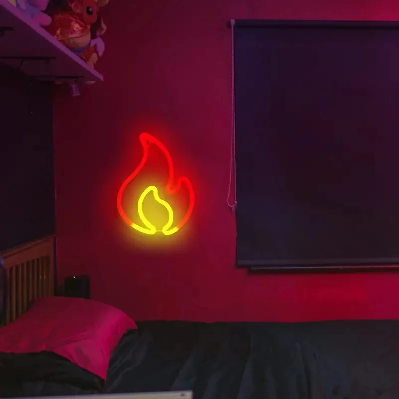 Flame Neon Sign Fire Shaped LED Neon Light Red Yellow Led Light Signs for Man Party Game Fireplace Decor Gift for Kids Family