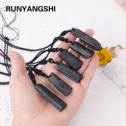 1PC Natural Crystal Black Tourmaline Raw Stone Unpolished Gem Pendant Necklace Quartz Jewelry For Man Gifts
