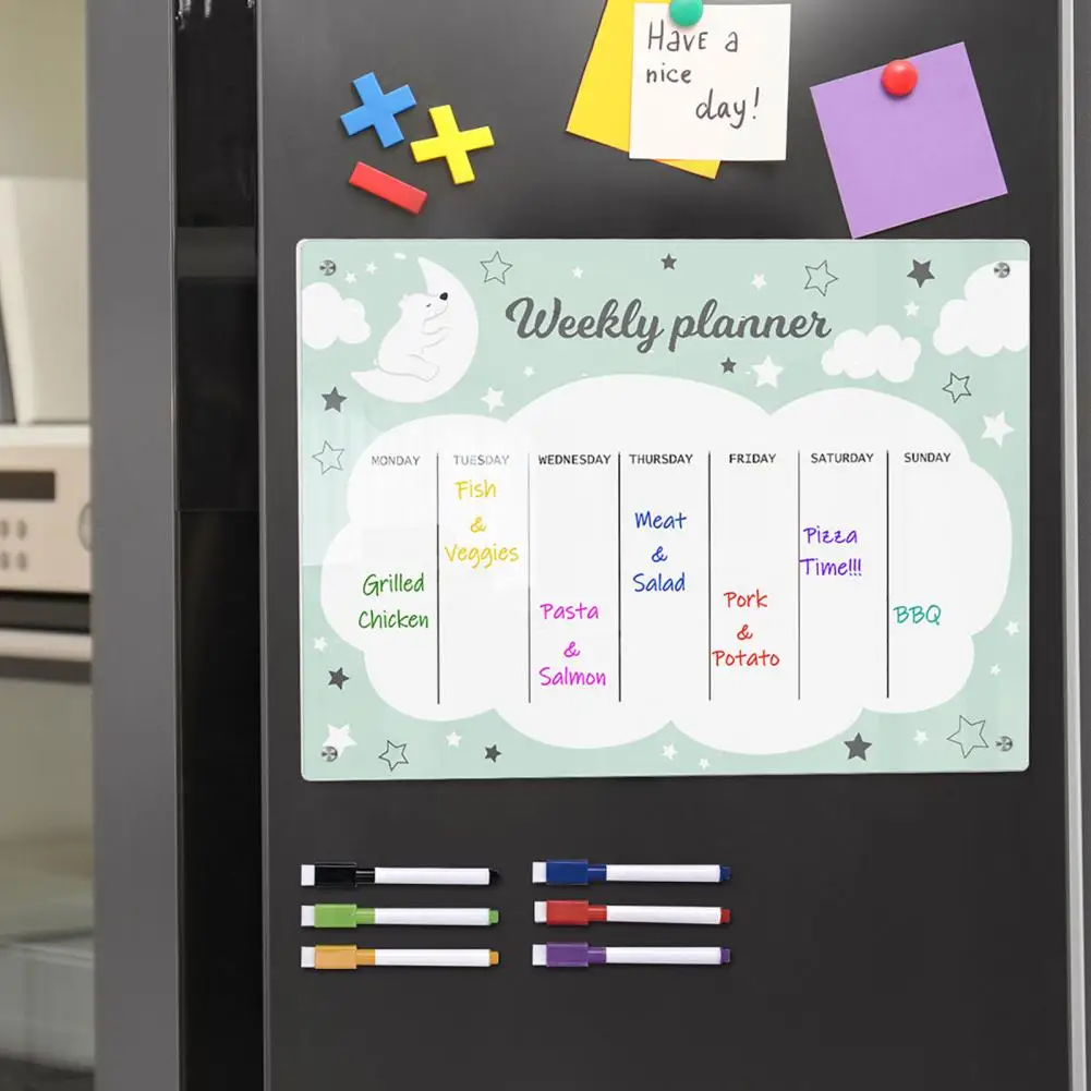 Acrylic Writing Board Organizational Magnetic Stickers Transparent Weekly Planner Message Board Smooth Writing Message Board