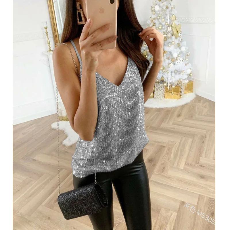 2024 Summer Sexy Wrap Deep V Neck Cut Out Loose Shiny Halter Crop Tops Women Tank Top Camisole Female Sleeveless Cropped Vest
