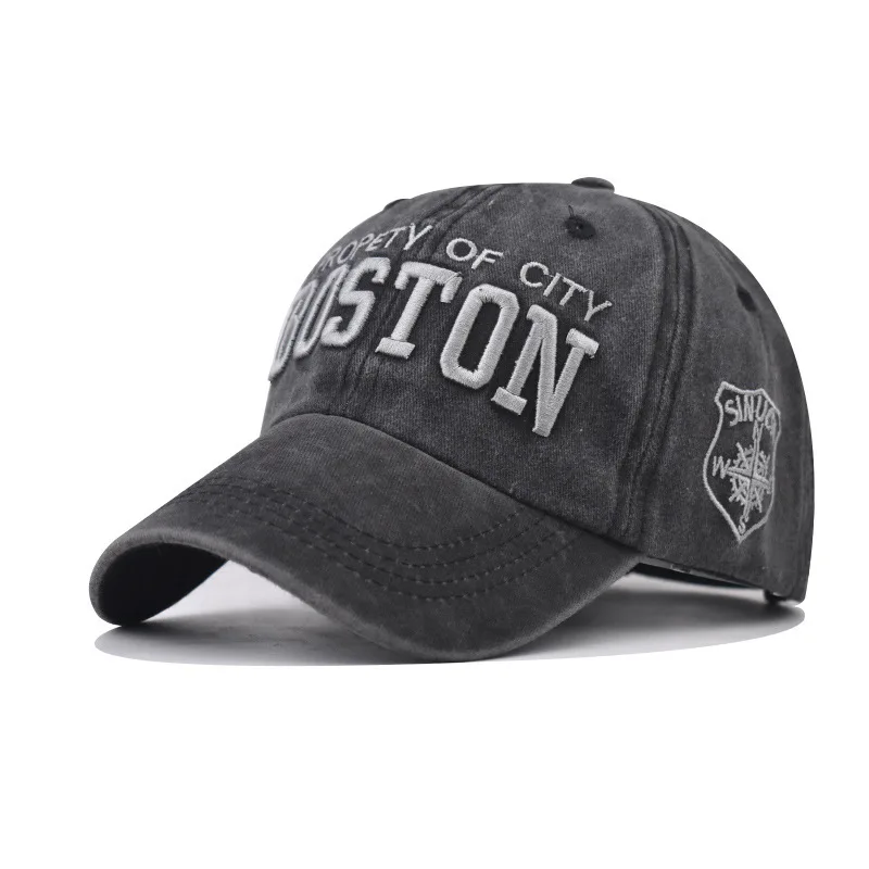

Washed Vintage Boston Large Embroidered Baseball Unisex Denim Cap Classic Embroidery Simple Distressed Dad Hat