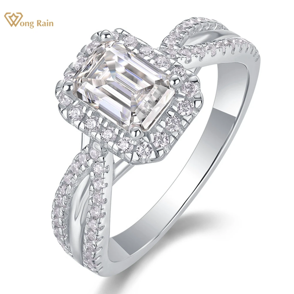 

Wong Rain 100% 925 Sterling Silver 3EX VVS1 D Color 5*7 MM Emerald Cut Real Moissanite Diamond Rings Jewelry Anniversary Gifts