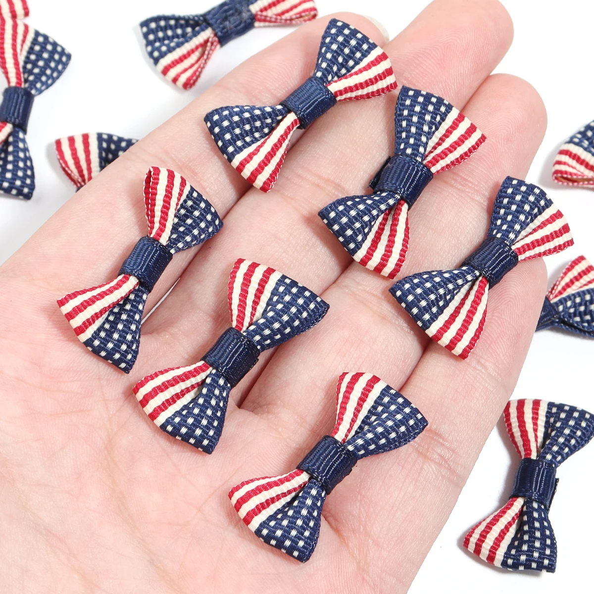 30pcs/lot American Flag Ribbon Bow Small Size Polyester Satin Ribbon Bow For Jewelry Making Diy Hair Accessory Craft Decoration