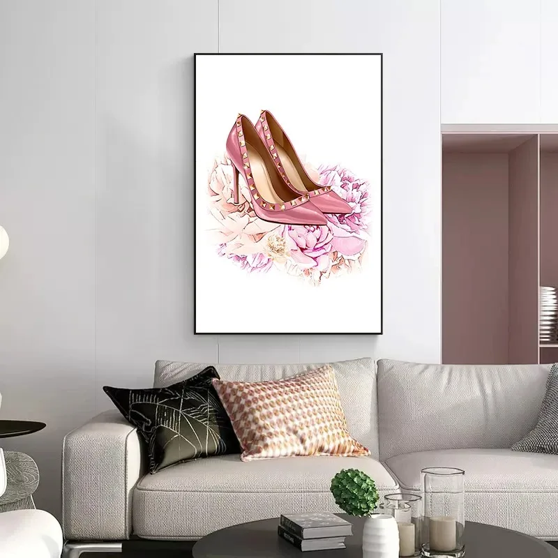 الحديثة جدار الصورة الأزياء مسمار البولندية زجاجة عطر الوردي الزهور الملصقات قماش اللوحة لفتاة غرفة نوم ديكور المنزل كوادروس #4