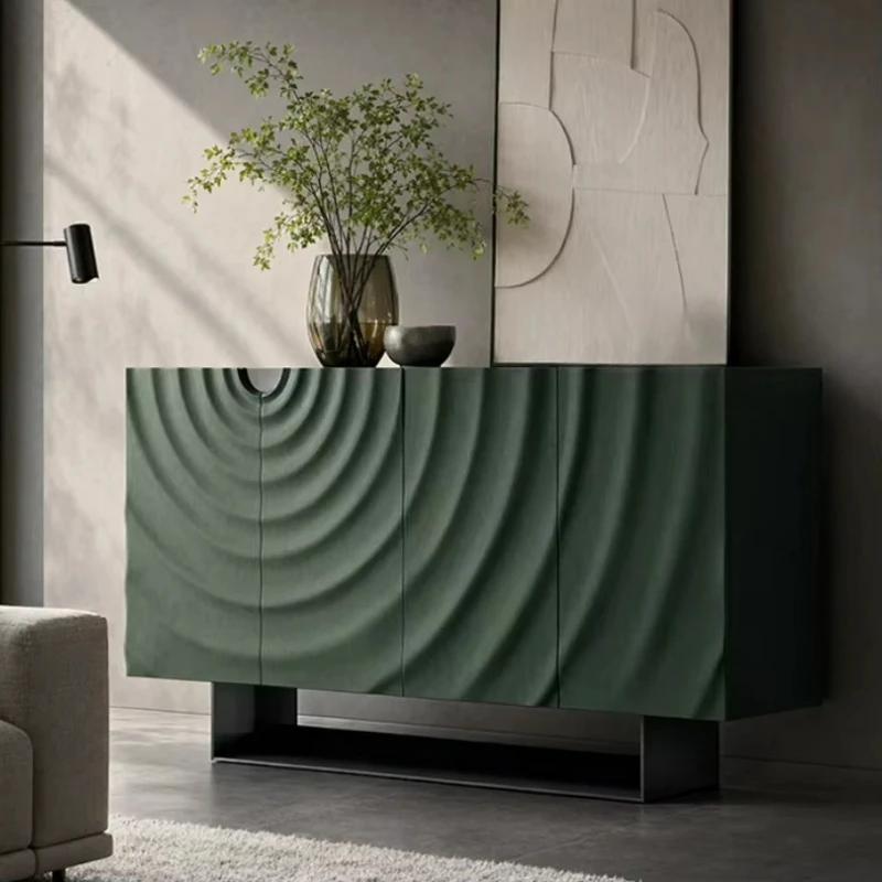 Luxury living room furniture corrugated series stainless steel foot cabinet villa living room cabinet