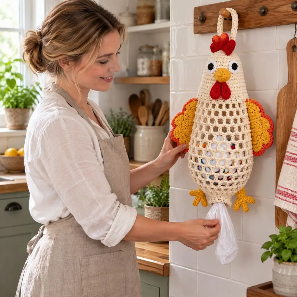 Handmade Crochet Animal Bag Holder Kit DIY Yarn Craft Wall Hanging Plastic Bag Dispenser Animal Shaped Cute Stylish