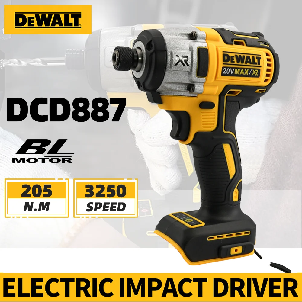 Dewalt DCD887 tournevis à percussion sans fil 205N.m 20V batterie Lithium-ion moteur sans brosse lumière LED tournevis perceuse à percussion électrique