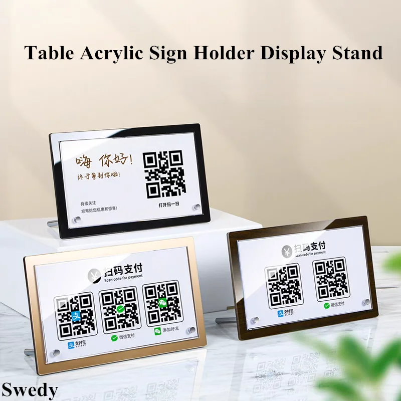 200x120mm Acrylic Sign Holder Display Stand Restaurant Menu Paper Price List Ad Frame Table QR Code Number Place Card Holder