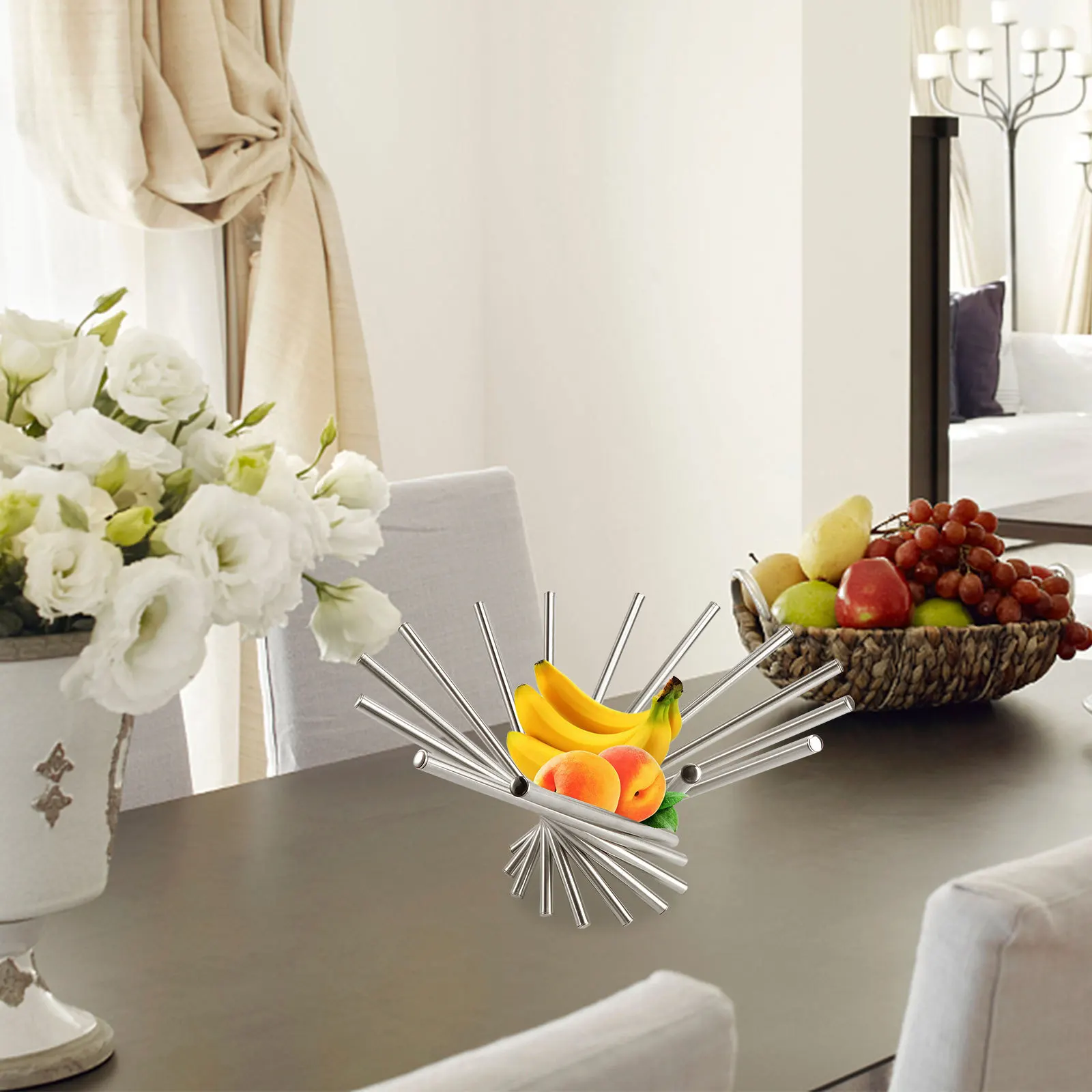 

Stainless Steel Fruit Basket 11Cm*34Cm Foldable Rustproof Drain Basket For Kitchen Vegetable Storage Fruit Bowl Home Decor