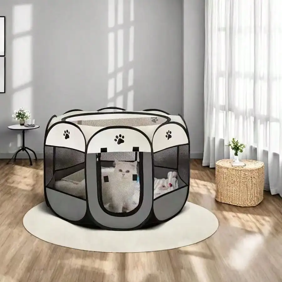 Foldable Octagonal Pet Playpen Thick Reinforced Waterproof Washable Mesh Enclosure Portable Space Saving Exercise Pen Safety Gate For Small Dogs Puppies Cats Kittens Indoor Outdoor Pet Crate - view 4