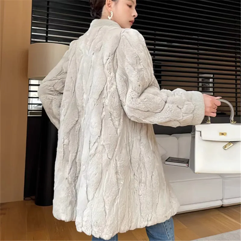 New Faux Mink Fur Fur Coat for Women, Double Breasted Jacket,England Style Outwear, Quilted Thick Furry, Autumn and Winter, 2024