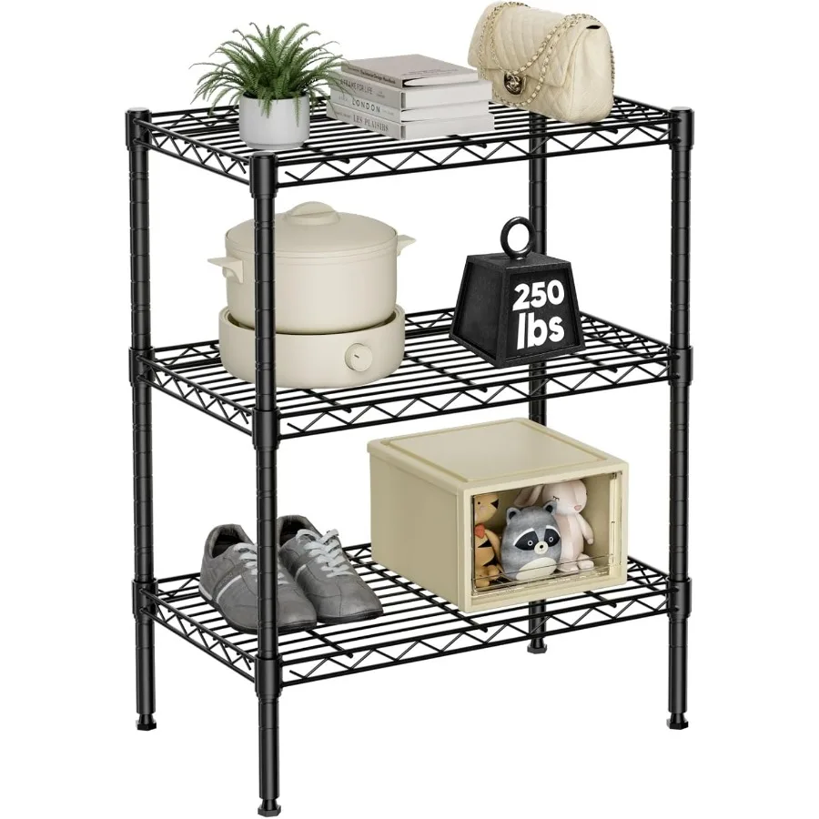 

3Wire Shelving Metal Storage Rack Adjustable Steel Wire Racks Heavy Duty Standing Shelf Organizer for Kitchen Closet Pantry Gar