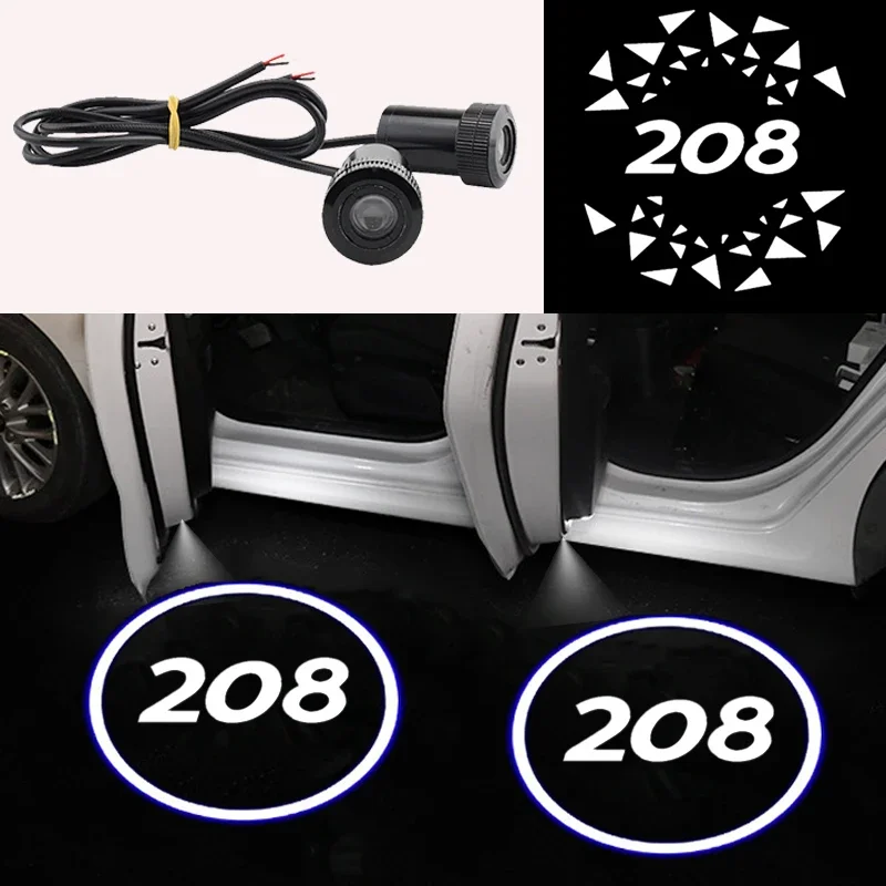 LED Car Welcome Ambiance Light Collision Avoidance Courtesy Lamp for Peugeot 208 Logo Emblem Car Door Decor Auto Accessories