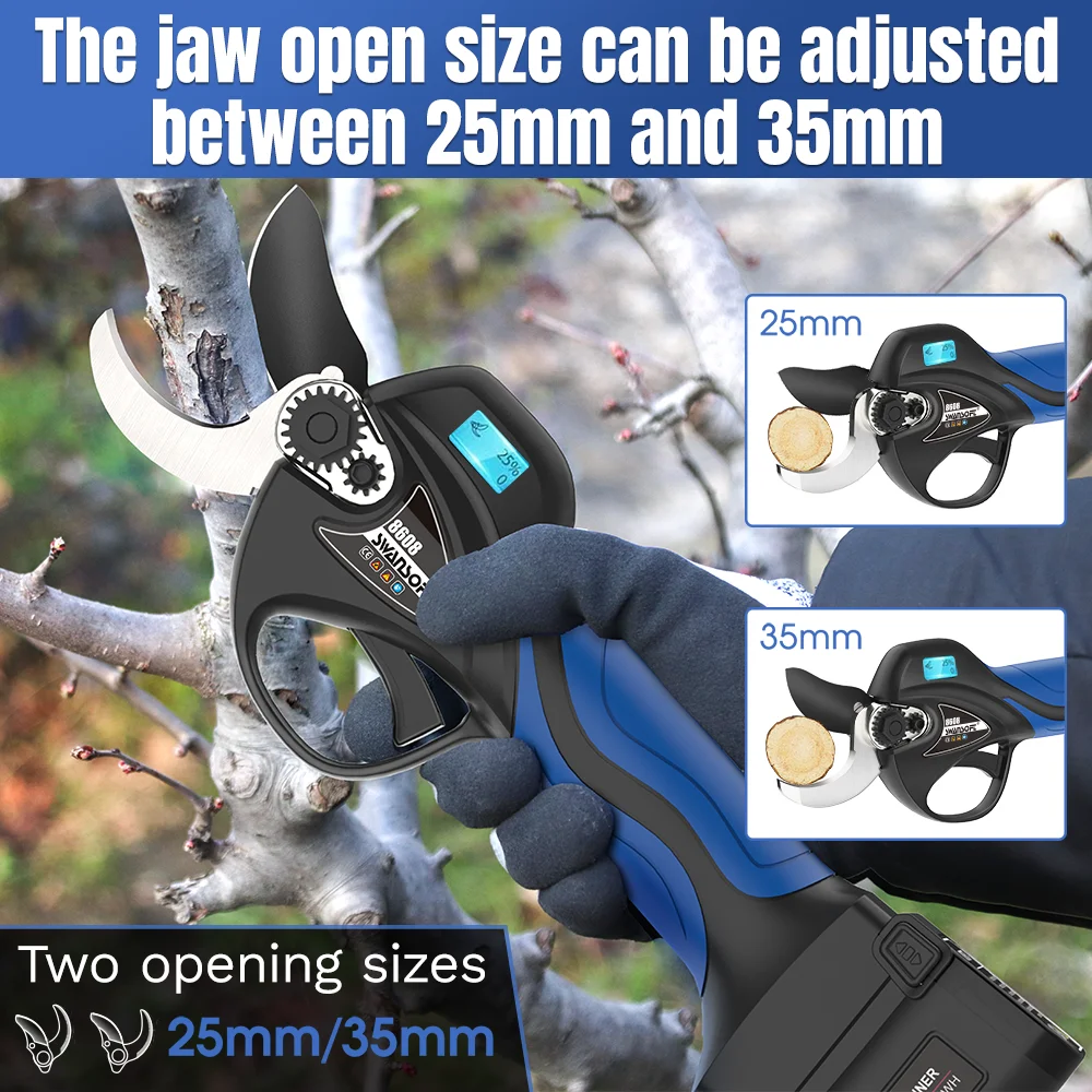 16.8V 35mm Brushless Electric Pruning Shears Digital Display Power Branches Pruner for Fruit Tree Shrub