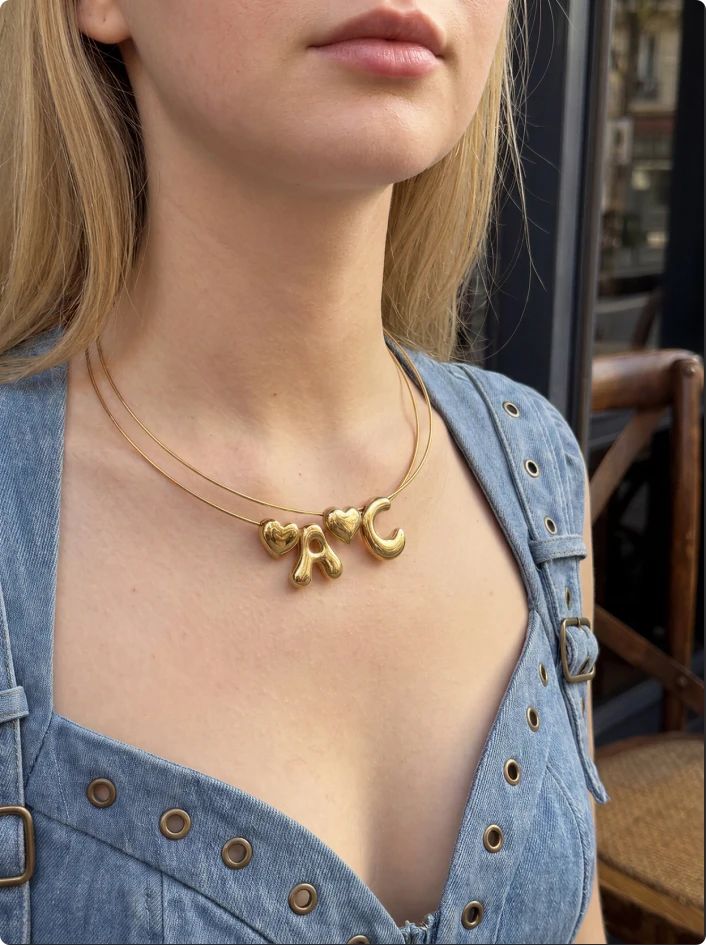 Peri'sbox 26 Letter 18K Stainless Steel Balloon Bubble Pendant Metal Collar Necklace Women's Fashion Accessories Jewelry Gifts
