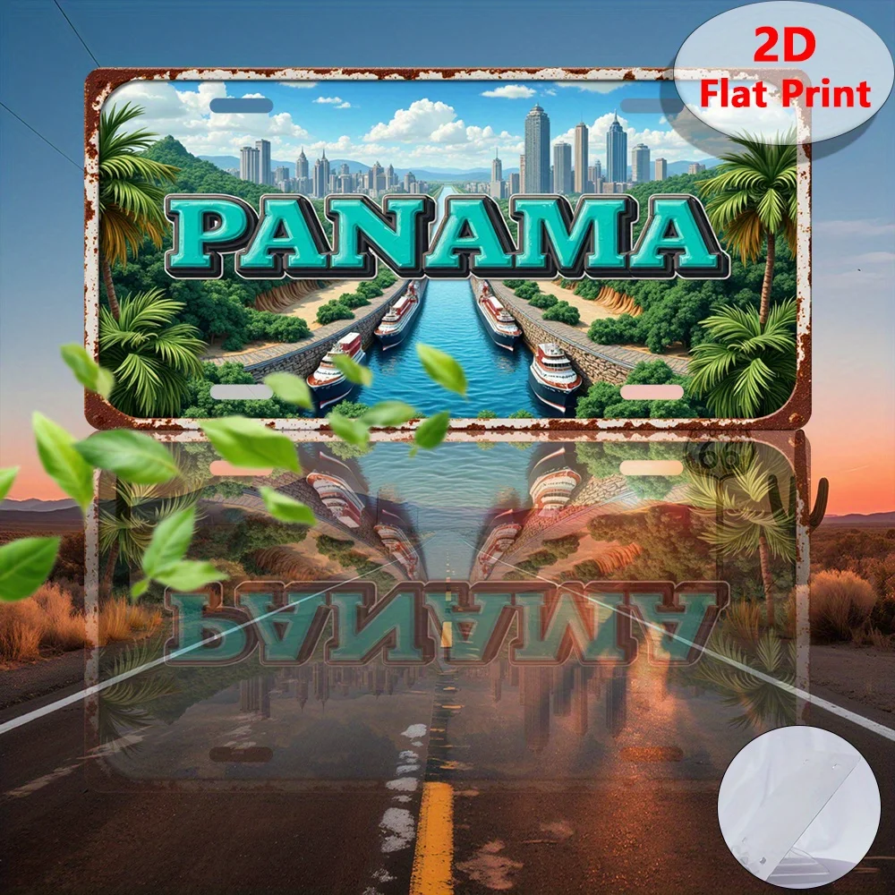 2D Flat, 1pc, 2D Flat Printing, Vintage Tin Sign, Decorative Plaque and Ornament, Panama Canal, "PANAMA", Panama Travel Souvenir - view 4