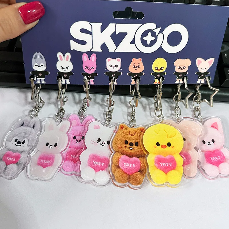 

8pcs Set Skzoo Acrylic Keychain Stray Kids Cartoon Kpop Stay‌ Fan Support Bag Pendant Double Sided Hanging Ornament Gift