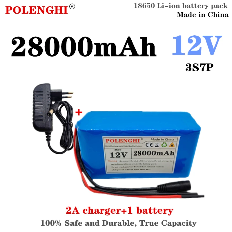 

100% Durable True Capacity 3S7P 12V 28000mAh 18650 Lithium ion Rechargeable Battery Pack with BMS 12.6V 2A Charger