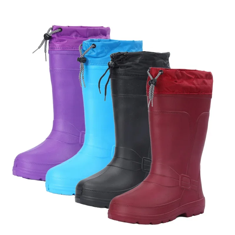 Woman Rain Boots New EVA High Canister Rain Shoes Women\'s Warm and Plush Waterproof Rubber Shoes Non Slip Fishing Water Shoes