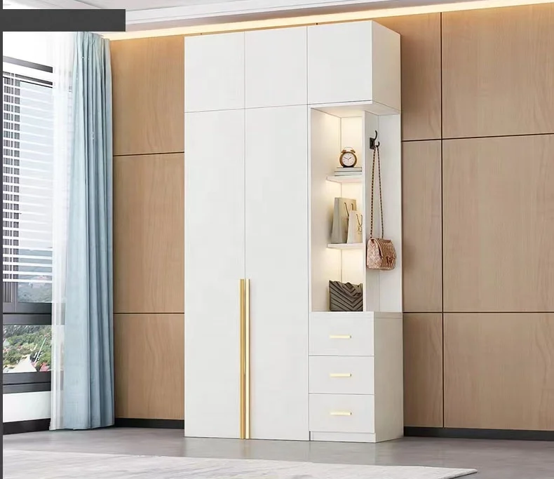 Modern Light and Luxury contracted Nordic solid wood  wardrobe small family bedroom minimalist storage of large wardrobe