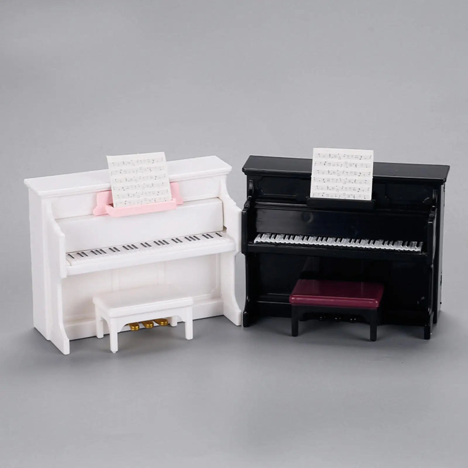 Piano para casa de bonecas com banco 1/12 instrumento musical em miniatura para casa de bonecas