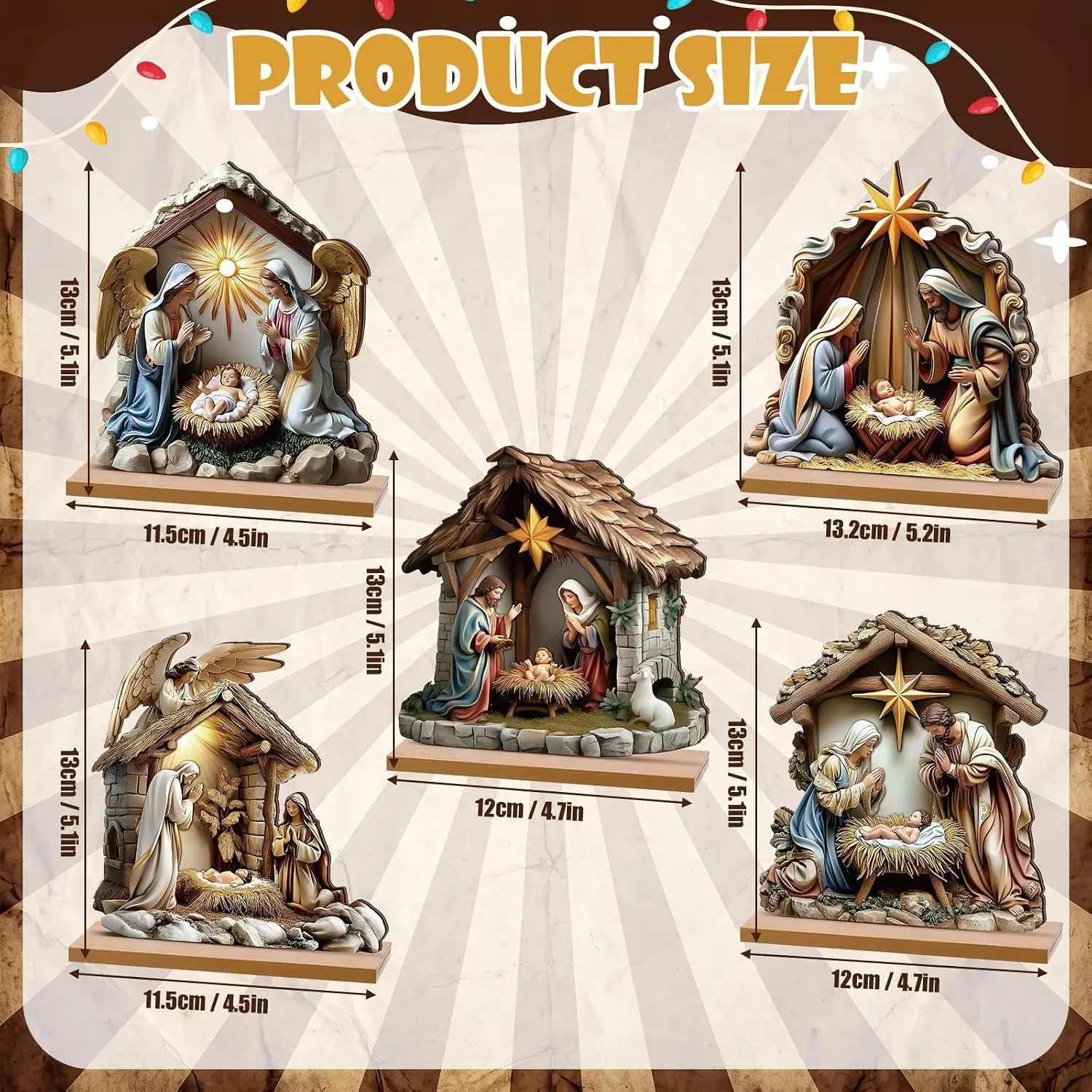 5 Pcs Christmas Nativity Scene Table Decor Wooden Religious Block Signs Tiered Tray Centerpiece Home Kitchen Shelf Decoration