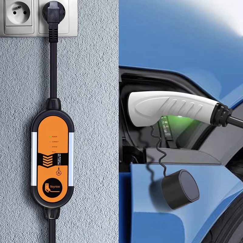 Feyree-cargador EV portátil Type2 IEC62196-2 16A EVSE, Cable de carga Type1 SAE J1772, controlador de enchufe europeo, Wallbox para coche eléctrico