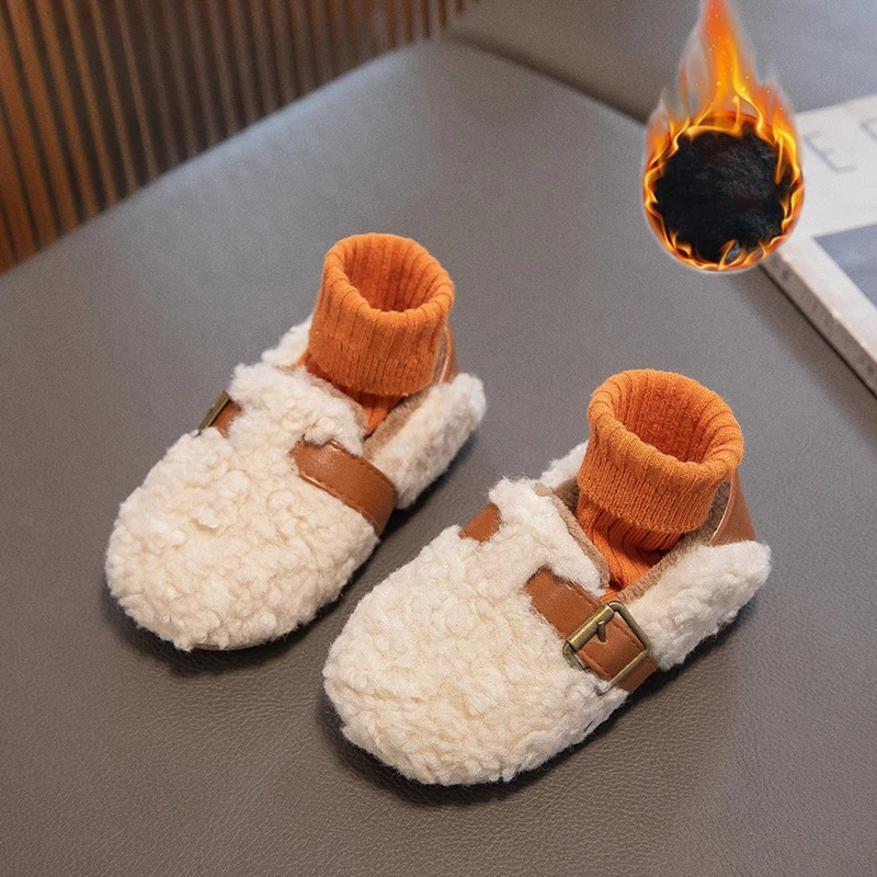 حذاء قطني دافئ مبطن بلون سادة للأطفال شتوي للأولاد والبنات حذاء قطني كاجوال للأطفال غير قابل للانزلاق