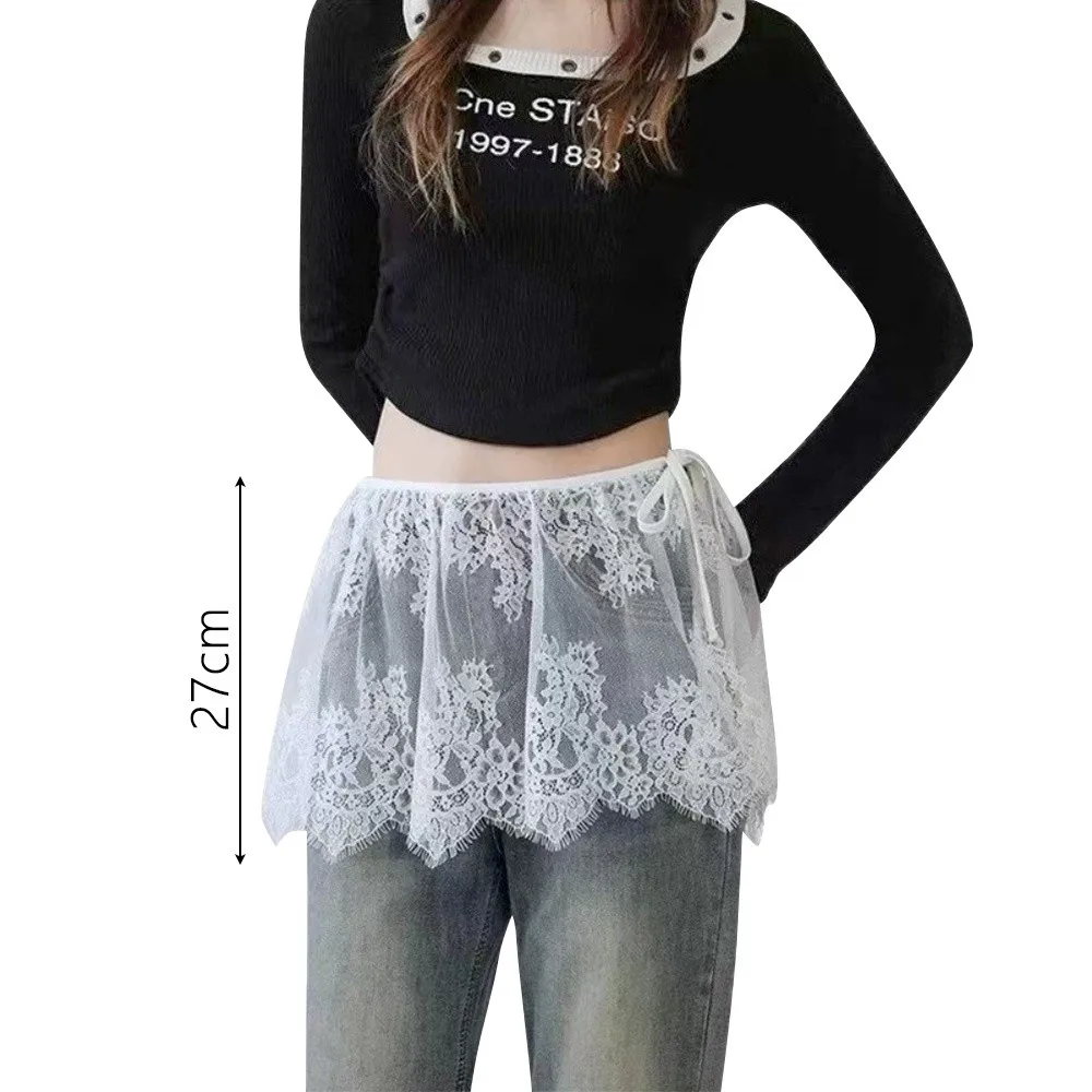 Sheer Lace​​ Lace Mini Skirt​​ ​​Adjustable Ties​​ Sexy Cover Up​​ Lolita Short Skirt​​ ​​Lightweight ​​Boho Design​​