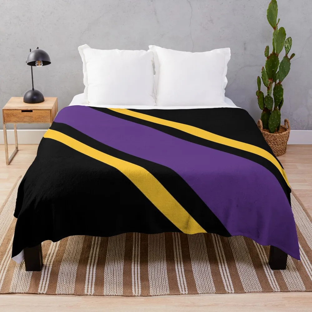 Purple, Black & Yellow on Black Diagonal Power Stripe Throw Blanket Soft Big manga Picnic Blankets