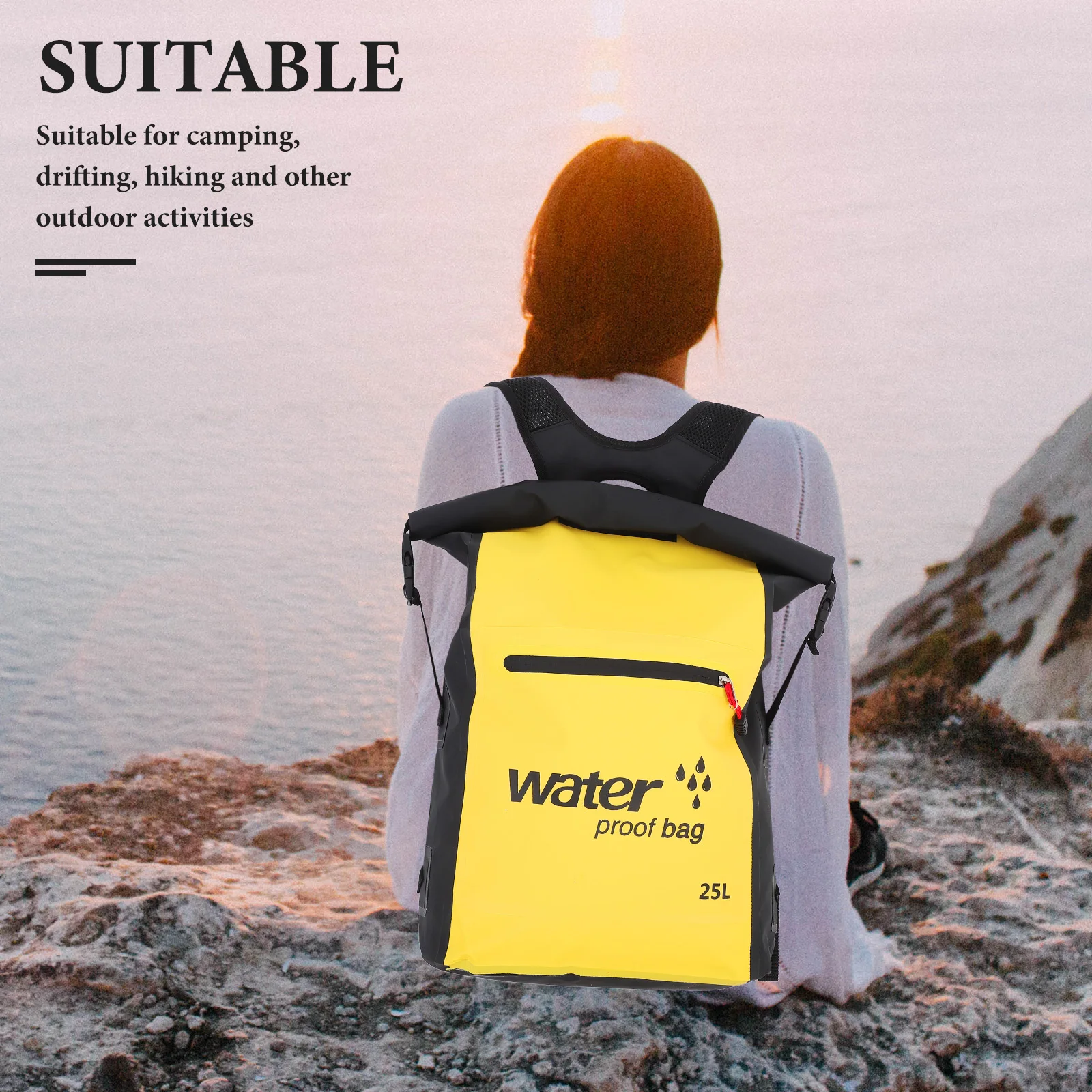 

25L Waterproof Backpack For Outdoor Drifting Sports Swimming Pvc Beach Dry Compression Design Yellow Professional Water