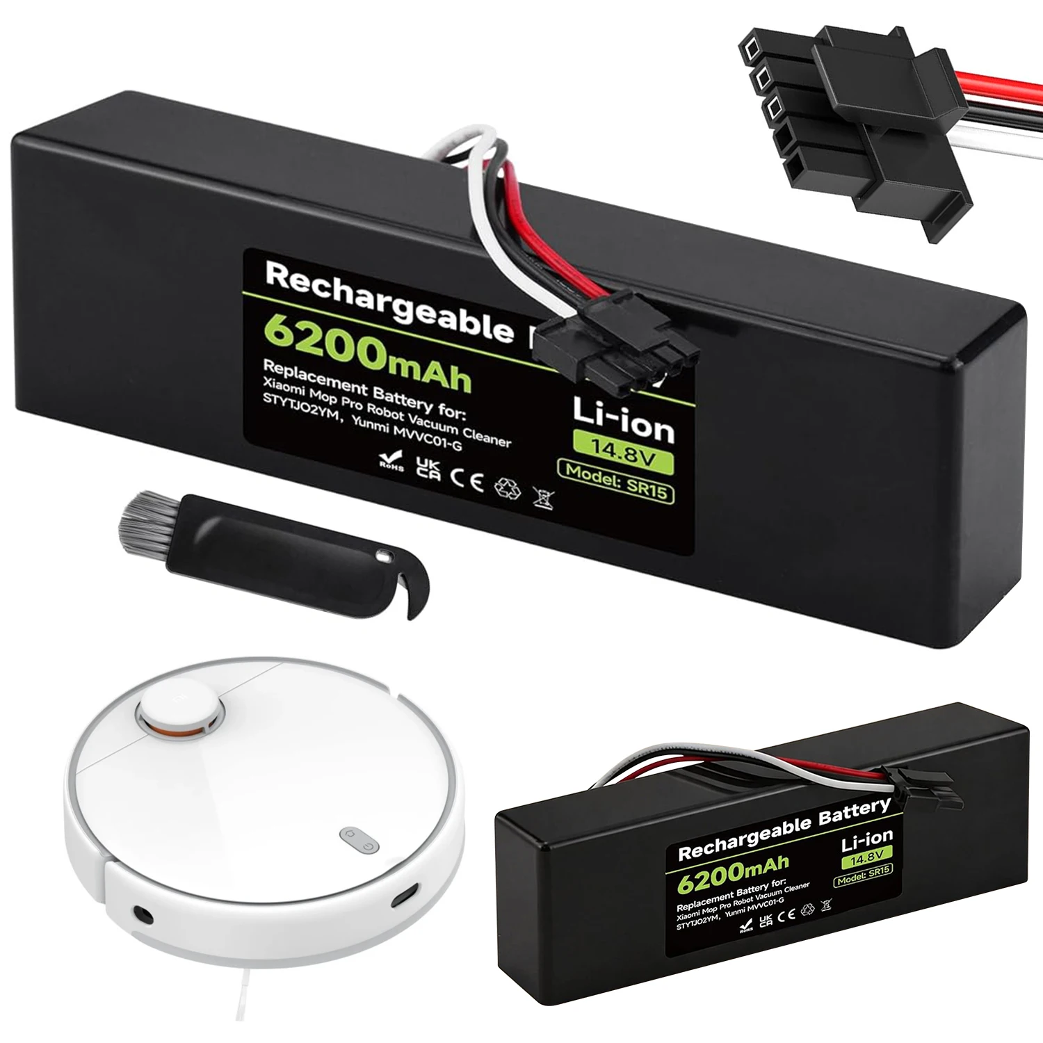 Ein austauschbarer Akku für Xiaomi Mops, Mop 2s, Mop Pro und STYTJ02YM, sowie ein wiederaufladbarer Lithium-Ionen-Akku (6200 mAh) für Roboterstaubsauger.