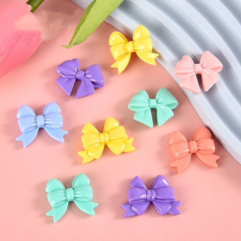 30pcs Colorful Resin Bowtie Flatback Cabochons for Girls Hairpin Decoration Accessories Lovely Bow Knot Ornaments Embellishments